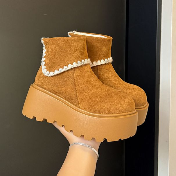 Lace Simple Heightening Snow Boots Women's Autumn Thick-soled Outer Wear Heightening Short Boots_vogvips.com