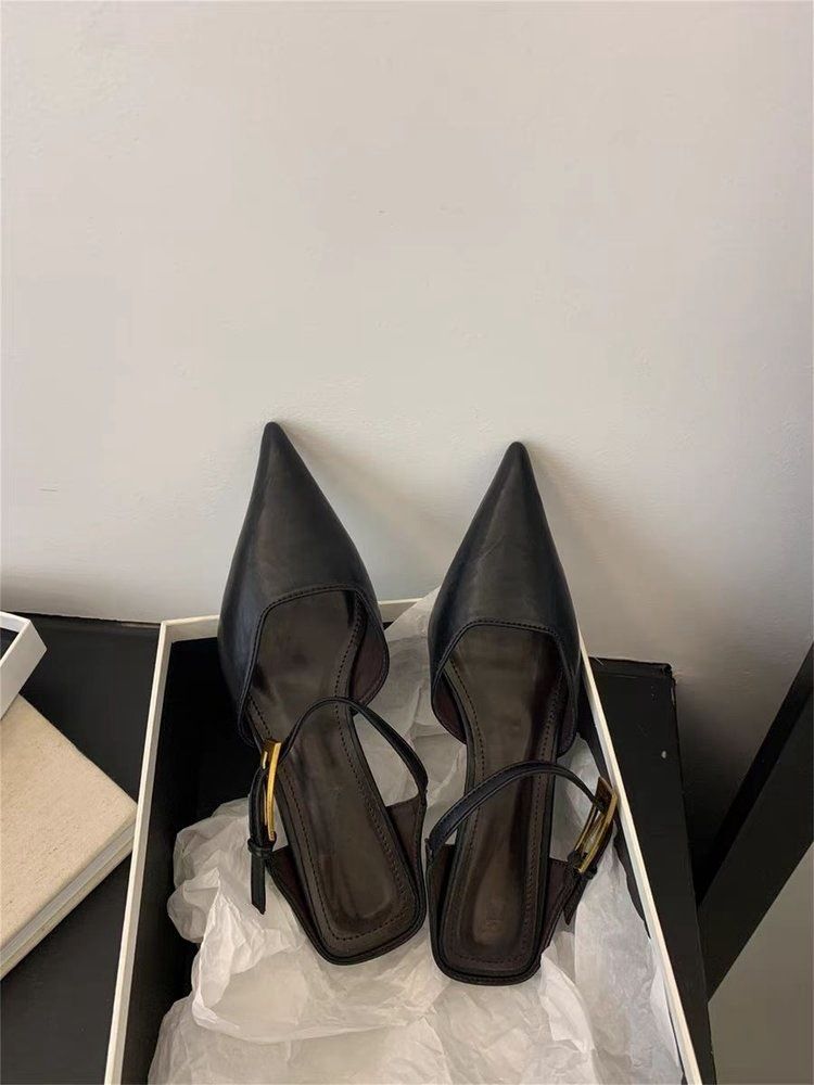 Niche French-style 2025 Summer New Pointed-toe Elegant Sandals, Low-heeled Brown Retro Closed-toe Women's Shoes_vogvips.com