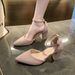 French Style Women's Pointed Toe Chunky Heel Pumps New Hollow Out One Word Strap Daily Fashion Casual Sandals For Ladies_vogvips.com