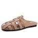 French-style Gold Women's New Flat Hollowed-out Closed-toe Mules Outdoor Wear, Versatile Roman Sandals For Women_vogvips.com