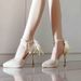 2025 New Style One-Strap Pearl Chain Platform Stiletto Sandals, Comfortable Bowknot Design, Non-Tiring High Heels For_vogvips.com
