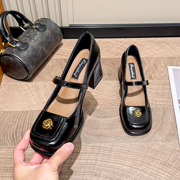 Elegant Retro Mary Jane Pumps For Women Chunky Heel Vintage Style Ballet Flats With Buckle Strap Comfortable Round Toe Dress Shoes Black White_vogvips.com