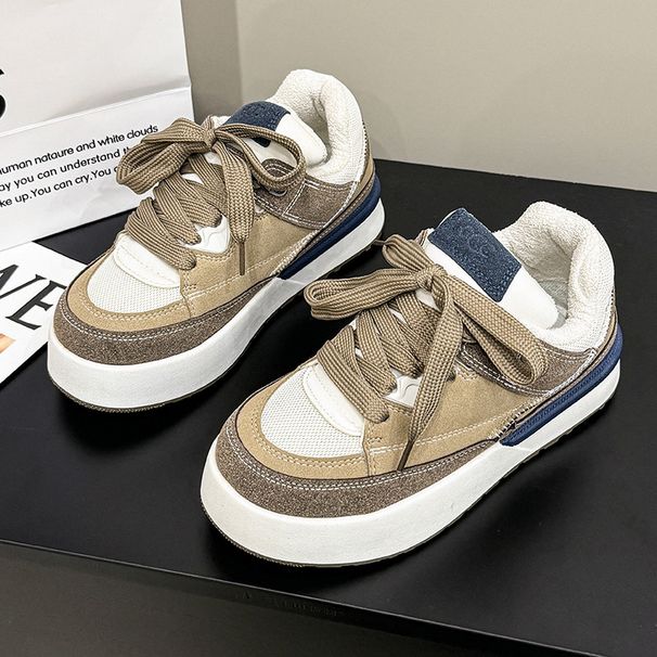 Thick Soled Trendy Round Toe Board For Women New Autumn Winter Low Cut Warm Comfortable Lace Up Fashionable Sports_vogvips.com