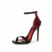 Glossy Patent Leather Open Toe Ankle Strap Heeled Sandals Unique Sword Shaped Gold Stiletto High Heels Red Printed_vogvips.com