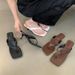 Summer New French Style High Clip Cat Heel Flip-Flops For Outdoor Wear With Skirts Women's Square Toe Stiletto Beach_vogvips.com