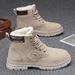 Men's Winter Martin Boots, Fleece-Lined Warm Cotton Boots, High-Top Work Boots, Men's British Style Casual Leather Boots_vogvips.com