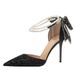 Fairy Style Crystal Bridesmaid Wedding Hollow Sandals Summer New Bow High Heels Stiletto Pointed Toe Single Shoes For_vogvips.com
