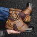 Vintage Metal Buckle Side-Zip Work Boots For Men - Retro Casual Ankle Boots With Anti-Slip Sole & Breathable Lining (Black, Tan, Brown)_vogvips.com