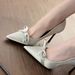 Bow High Heels Women's Pointed Head Satin Temperament Party Light Mouth Black Stiletto Shoes_vogvips.com