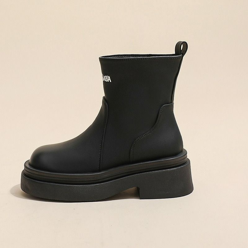 Tall Elastic Boots 2025 New British Style Heightened Thick-soled One-pedal Women's Boots Fashionable Short Boots Versatile_vogvips.com