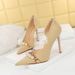 Elegant Pearl Metal Chain Pointed Toe Stiletto Pumps With Side Cut Out Design Slimming Suede Evening Shoes For Women_vogvips.com