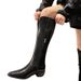Summer Style Women Pointed Toe Western Cowboy Mid Over Knee Long High Tube Chunky Heel V-Cut Riding Boots_vogvips.com