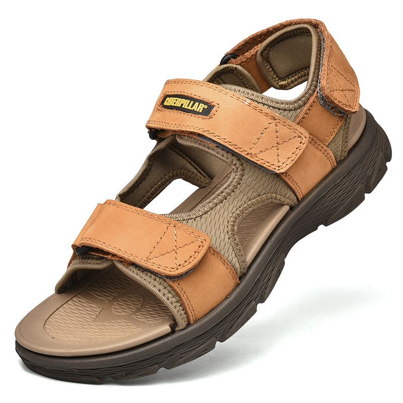 Ultra Light Genuine Leather Beach Sandals, Handmade Oversized Anti Slip Summer Men's Sandals_vogvips.com