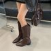 Retro Pointed-Toe V-Cut High-Tube Western For Petite Women, Chunky Heel Over-The-Knee Boots, Long Riding Boots_vogvips.com