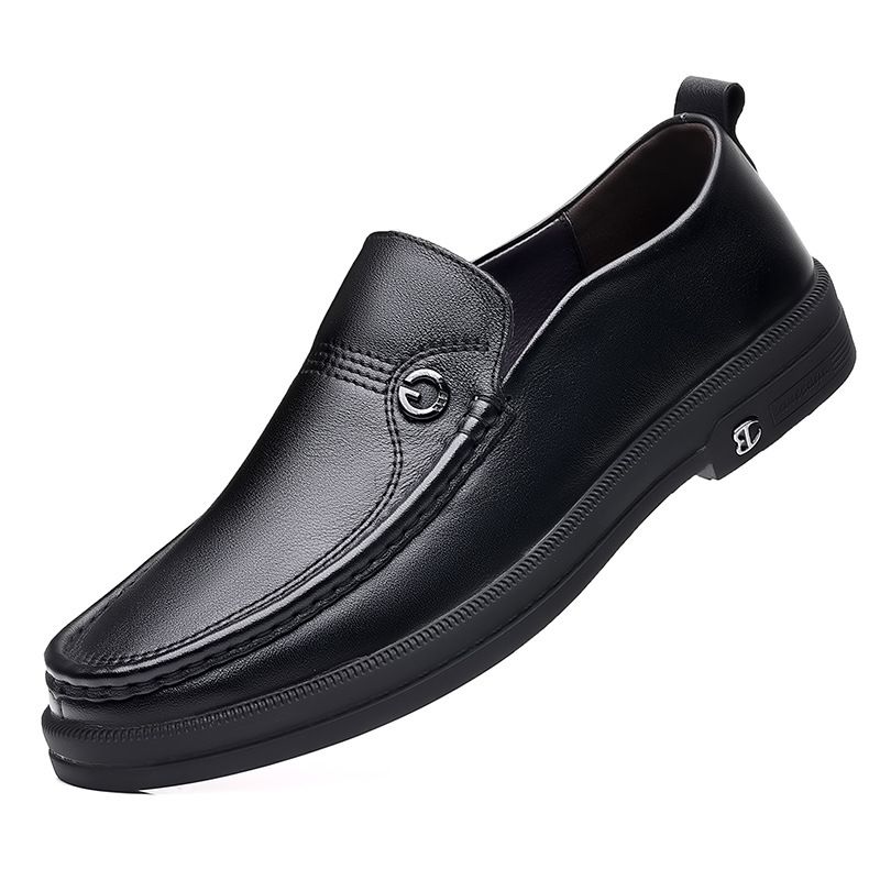 Euro Step 2025 Loafers Business Casual Slip-On Leather Shoes Low-Cut Top Layer Cowhide Moccasins Men's Trendy Breathable_vogvips.com