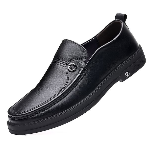 Euro Step 2025 Loafers Business Casual Slip-On Leather Shoes Low-Cut Top Layer Cowhide Moccasins Men's Trendy Breathable_vogvips.com
