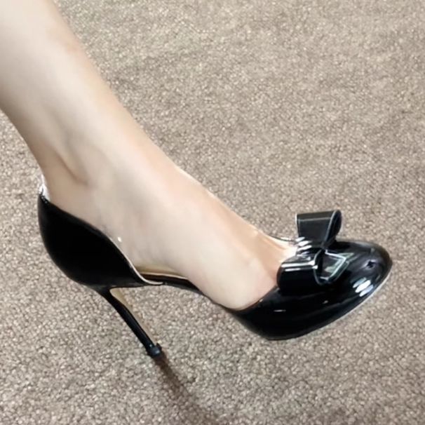 French Bow Fashion High New Shallow Mouth Thin Heels Temperament Round Toe Lace Hollow Single Shoes Women S_vogvips.com