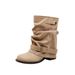 Western Jeans Tube Short For Women 2025 New Autumn Thick Heel Ruched Slouch British Style Martin Boots_vogvips.com