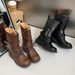 2025 New Coarse Heeled Motorcycle Boots With Buckle And Martin Boots Trendy Mid Heeled Boots Children's Genuine Leather Women's Boots Fashion_vogvips.com