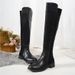 Women's Knee-High Boots With Chunky Heel - Retro Solid Color Over-The-Knee Boots For Winter, Spring & Fall - Stretchable Cotton Lining & PU Upper_vogvips.com