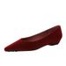 3685 Korean Style Fashion Low Women's Small Pointed Toe Shallow Mouth Wedge Heel Velvet Slip-On Elegant OL Single Shoes_vogvips.com