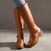Big Round Toe Boots Fat Thin Two Thick Heels Knight's Boots_vogvips.com