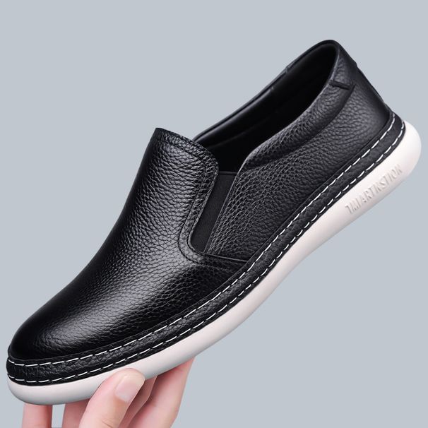 Spring White Shoes Leather Breathable Men's Doudou Shoes Casual Soft Leather One-pedal Lazy Shoes Men's Shoes_vogvips.com