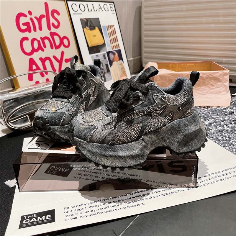 Rhinestone Embellished Platform Sneakers Comfortable Stylish Blue Purple Black Sizes_vogvips.com