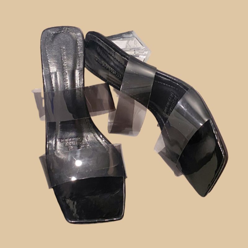 Large-sized Transparent Crystal Thick-heeled Flip-flops, New Summer Women's Open-toe Square Toe High-heeled Sandals_vogvips.com