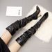 Women's Stacked Boots Black Knee High Boots With Wineglass Heel & Wrinkle Design Waterproof PU Leather Side Zipper Riding Boots For Women_vogvips.com