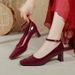 Red High Heels Chunky Heel Comfortable 2025 New Style Elegant OL Formal Work Square Toe Shallow Mouth Single Shoes_vogvips.com