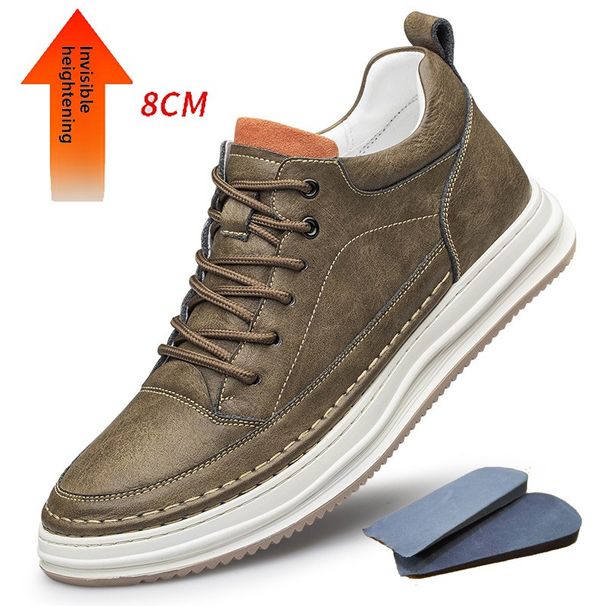 Shoes Men's Tide Invisible Inner Height Increase Men's Shoes Round Head Shallow Mouth Men's Casual Shoes High Top Black Board Shoes_vogvips.com