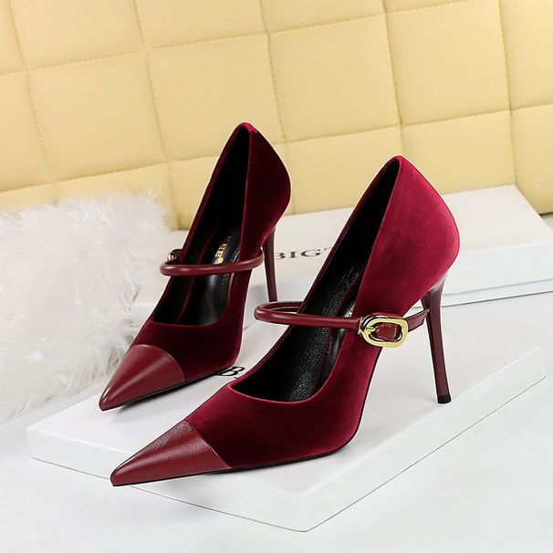 Elegant Women's Pointed Toe High Heel Pumps With Suede And Patent Leather For Evening Parties, Available In Sizes 34-43 Toe One Strap Single Shoe_vogvips.com
