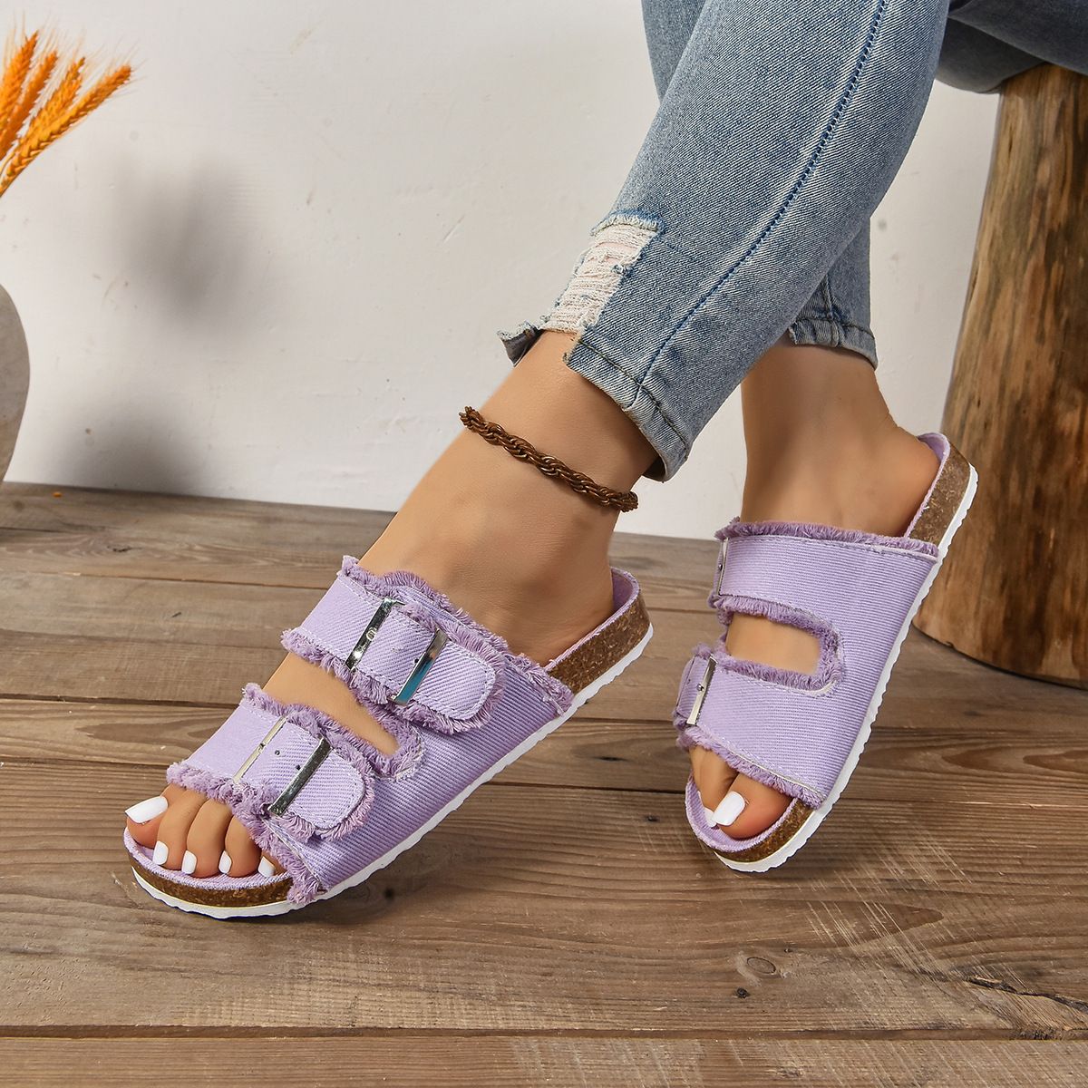 One Word Large Size Summer, Cool Slippers Women In Cross Denim, New Style For Wearing On The Beach Overseas_vogvips.com