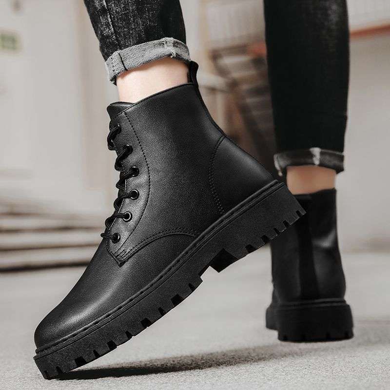 European Warm Series Martin 2025 New Autumn High-top British Style Mid-top Leather Shoes Men's Black Work Boots_vogvips.com