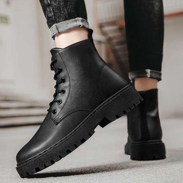 European Warm Series Martin 2025 New Autumn High-top British Style Mid-top Leather Shoes Men's Black Work Boots_vogvips.com