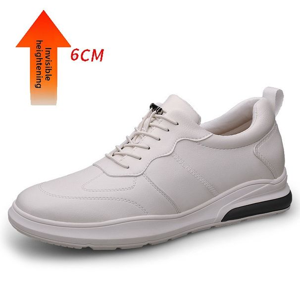 Men's Cowhide Breathable Sports And Leisure Shoes Men's Little White Board Shoes Invisible Inner Height Increase Elastic Band Round Head Men's Shoes_vogvips.com