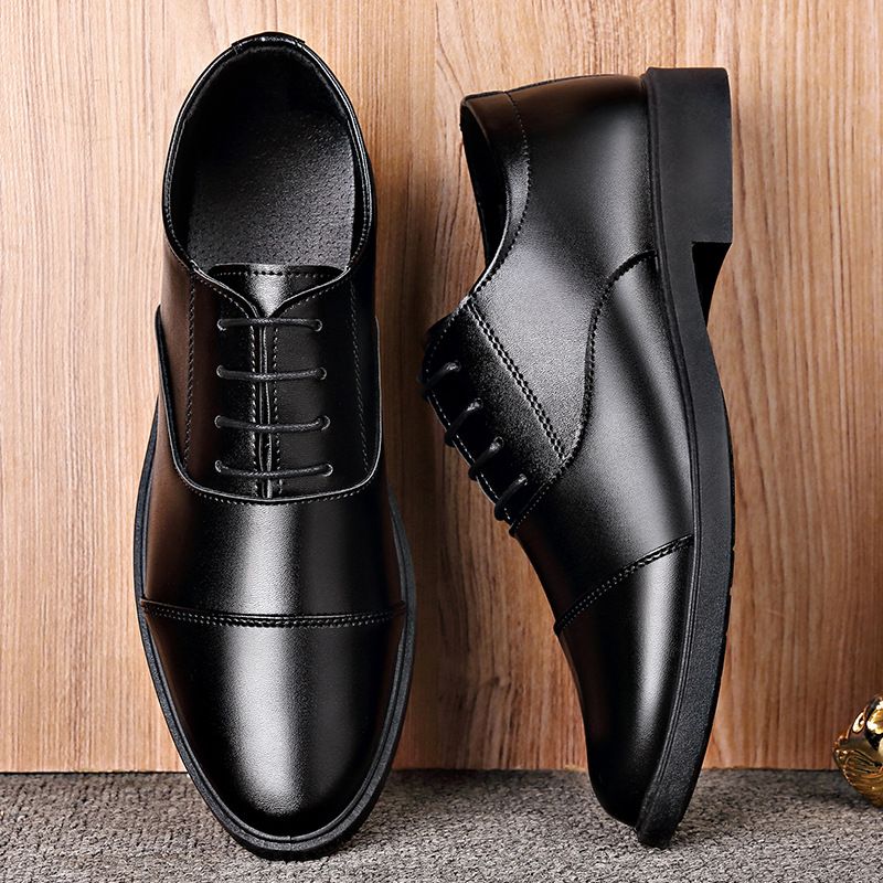 Men's Classic Business Casual Leather Shoes - Soft PU Square Toe Lace-Up Dress Shoes For Office & Daily Wear_vogvips.com