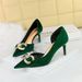 1363-AK77 Banquet High Heels Women's Suede Shallow Mouth Pointed Side Hollow Water Diamond Pearl Bow Single Shoes_vogvips.com