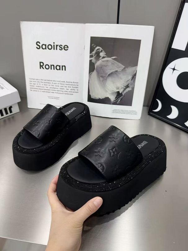 Women's Summer Platform Sandals - Fashionable Open-Toe Beach Slides With Thick Sole, Comfortable For Outdoor Walking, White & Black_vogvips.com