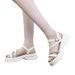 French Small Fragrant Roman Sandals Women's Thick-soled Leather Surface Rhinestone One-word Strap With Skirt Beach Shoes_vogvips.com