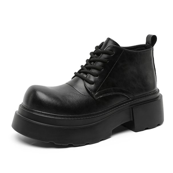 Retro Martin Boots Men's Medium-top Thick-soled High-top Leather Shoes Heightening Locomotive Tooling Short Boots_vogvips.com