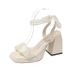 MTX Mesh High Heels For Women Summer 2025 New Medium Thick Heel Crystal French Fairy Pearl Roman Sandals Ins_vogvips.com