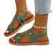 Cross-border European American Large-size Buckle Flat Hollow Women, Fashionable And Versatile, Solid Color Beach Sandals_vogvips.com