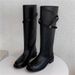 Cowhide Version Retro Small Gold Buckle Leather Platform Boots Women's Belt Buckle Thick Heel Knight Boots Tall Boots Long Boots_vogvips.com