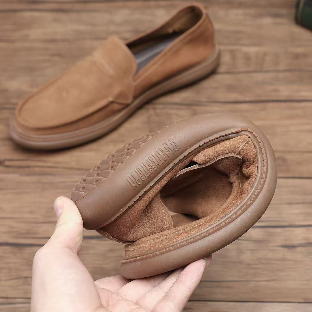 spring Genuine Leather Slip-on Casual Shoes, Breathable Soft-soled British-style_vogvips.com