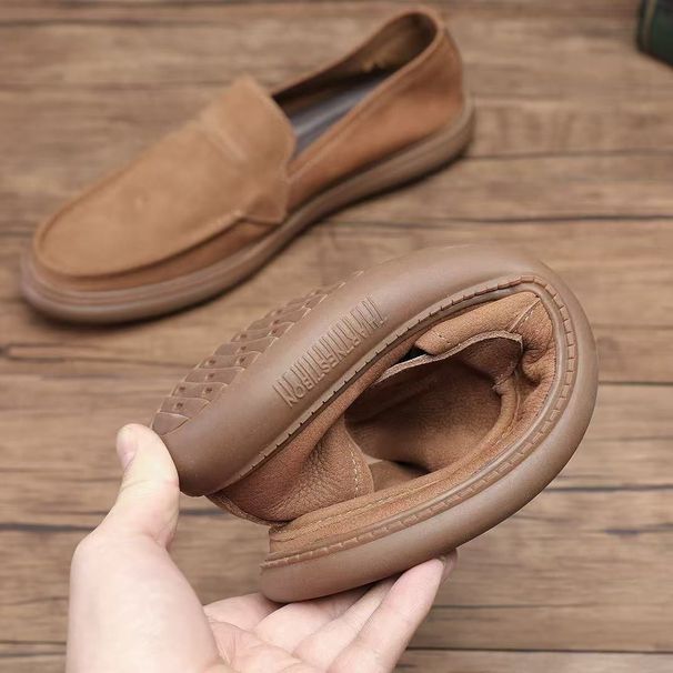 spring Genuine Leather Slip-on Casual Shoes, Breathable Soft-soled British-style_vogvips.com