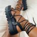 Cost Performance Thick Soled Roman Women's Lace Up Sponge Cake Beach Shoes, Large Sandals For Women_vogvips.com