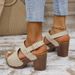 Chunky Heel Sandals Women's Summer New Rivet Back Strap Fashion Casual Sandals_vogvips.com