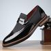Men's Simple Stitched Carved Versatile British Style Fashion Trend Slip-On Business Casual Leather Shoes_vogvips.com